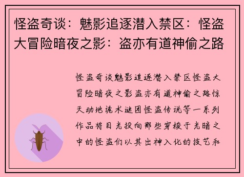 怪盗奇谈：魅影追逐潜入禁区：怪盗大冒险暗夜之影：盗亦有道神偷之路：惊天动地诡术谜团：怪盗传说