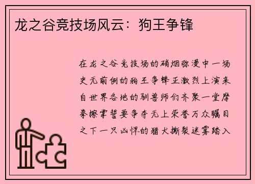 龙之谷竞技场风云：狗王争锋